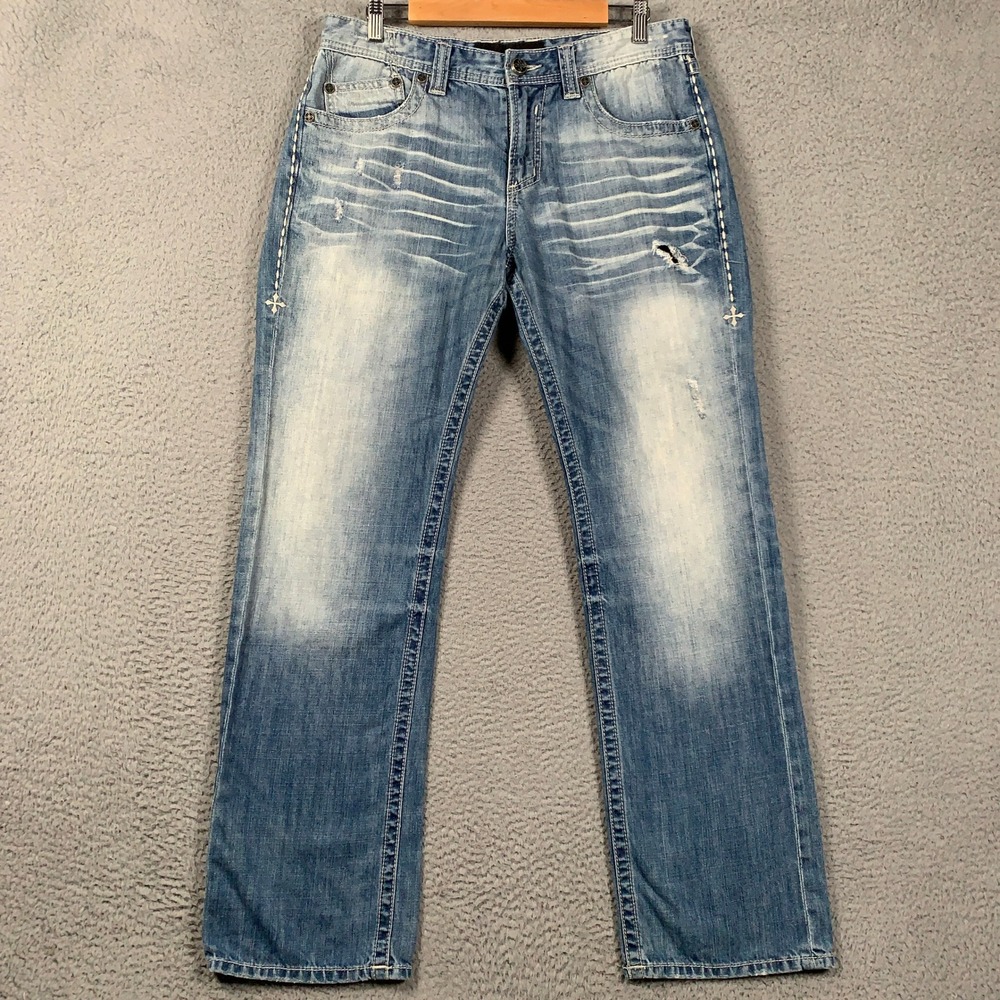 Affliction Black Premium Grant Jean Mens 32 Blue Loose Fit Bleach Distressed Y2K